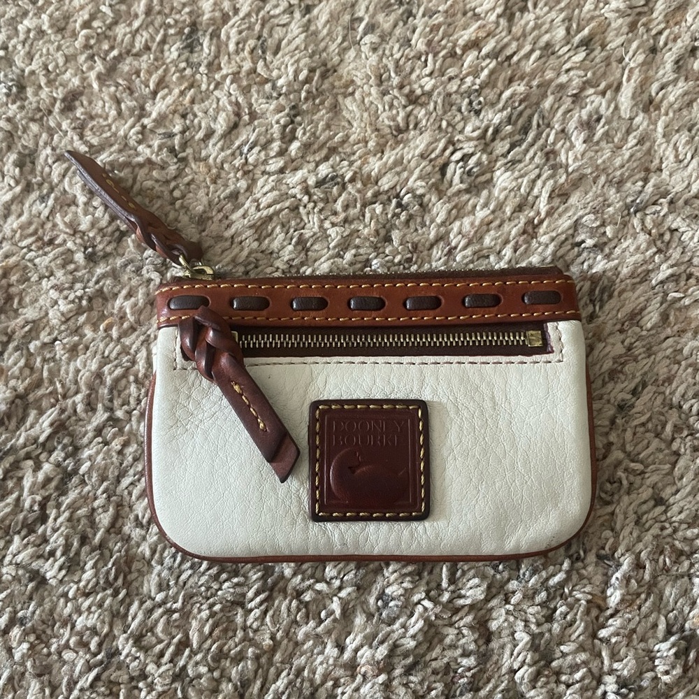 Dooney & Bourke Pebble Grain Small Coin Case Key Wallet - Ivory and Brown